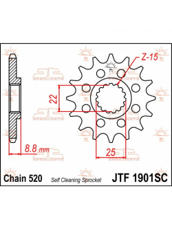 JT SPROCKETS Első Lánckerék 13 Fog / Láncméret 520 / MX Öntisztító / Acél JTF1901.13SC